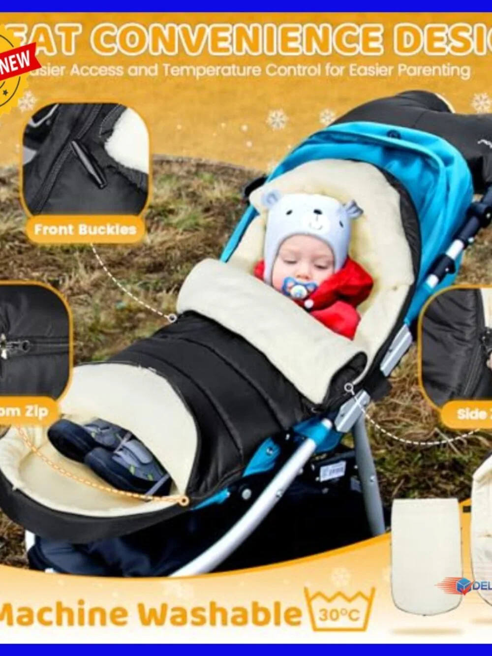 Universal Stroller Footmuff Winter Bunting Bag with Removable Zipper